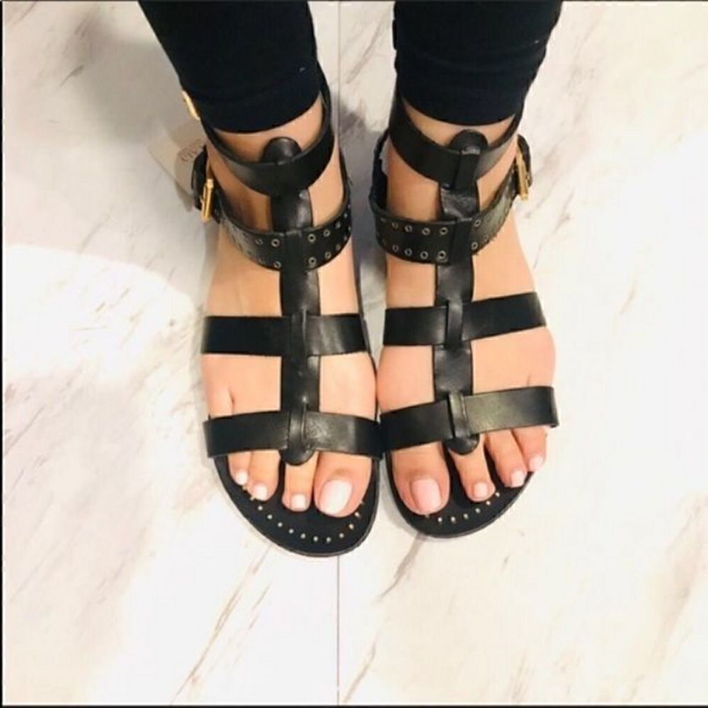 NWOB‎ Barbara Barbieri black/ gold hardware Sandals